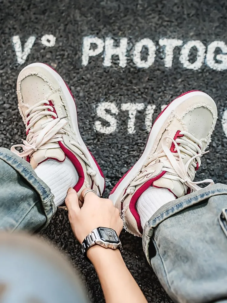 2025 Men's Casual Sports Shoes: Durable Thick Sole Lace-Up Skateboard Shoes for All Seasons, Street Style Footwear