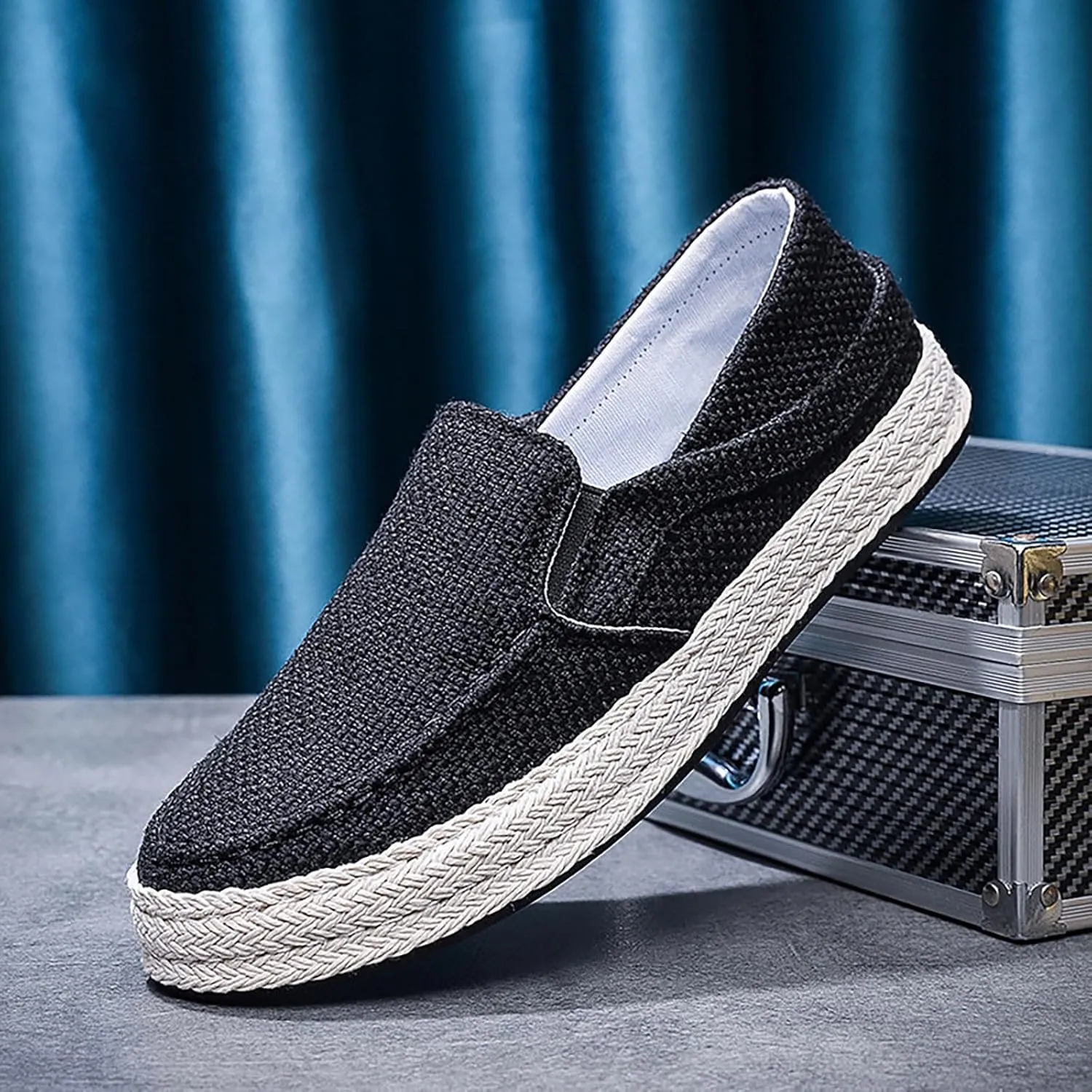 2025 Men's New Spring and Fisherman's Shoes Canvas Thick Soled Slip On Mens Canvas Lace Shoes