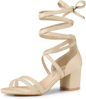 Allegra K Women's Open Toe Color Block Heel Lace Up Sandals