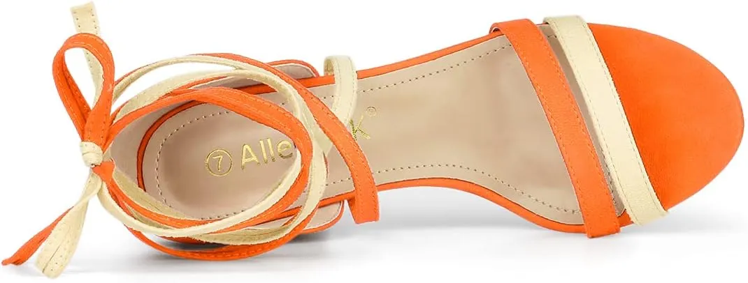 Allegra K Women's Open Toe Color Block Heel Lace Up Sandals