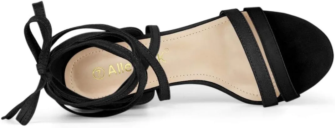 Allegra K Women's Open Toe Color Block Heel Lace Up Sandals