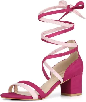 Allegra K Women's Open Toe Color Block Heel Lace Up Sandals