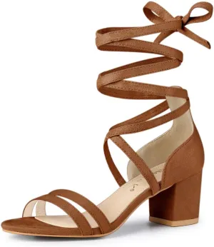 Allegra K Women's Open Toe Color Block Heel Lace Up Sandals