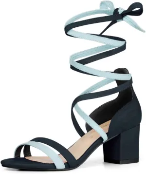 Allegra K Women's Open Toe Color Block Heel Lace Up Sandals