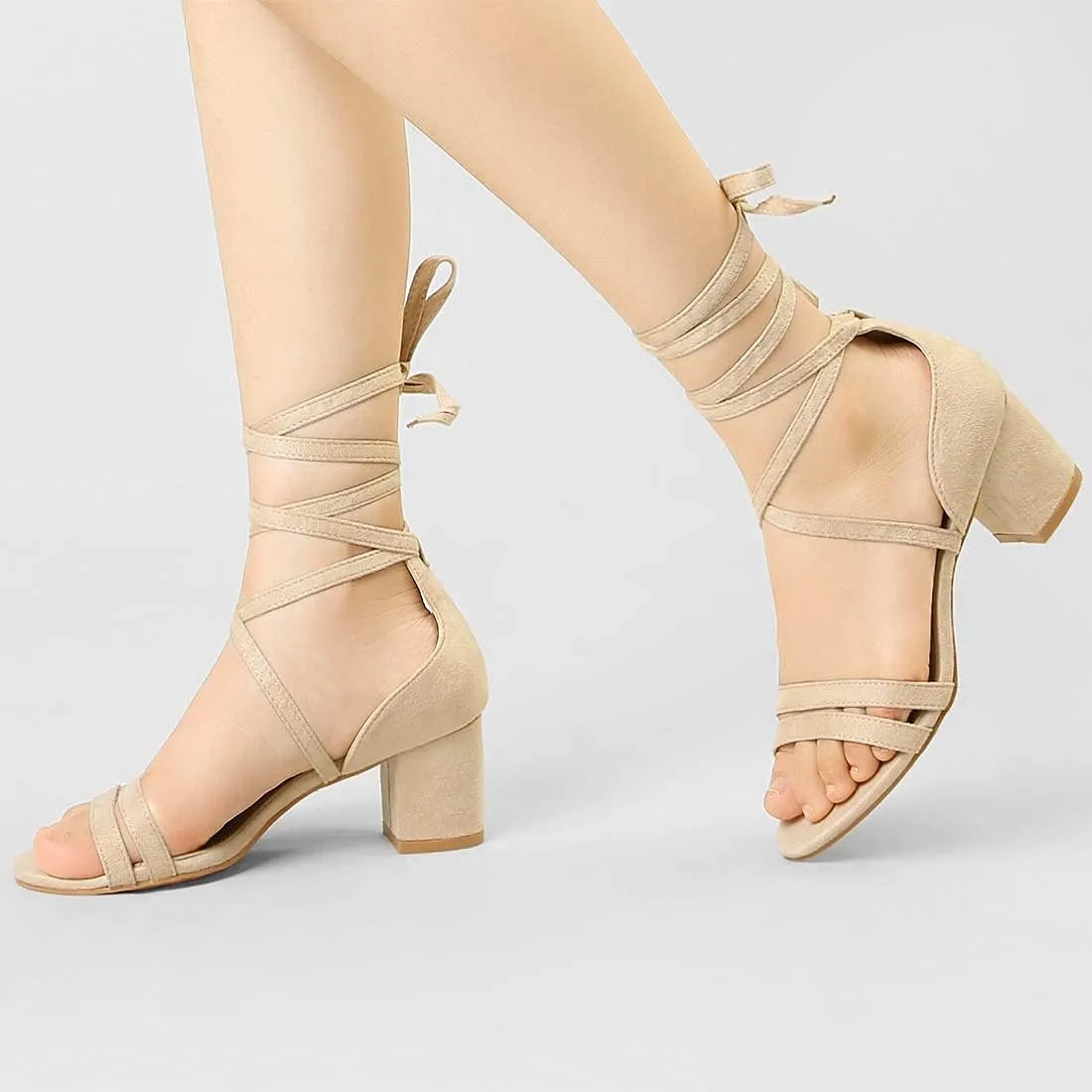 Allegra K Women's Open Toe Color Block Heel Lace Up Sandals