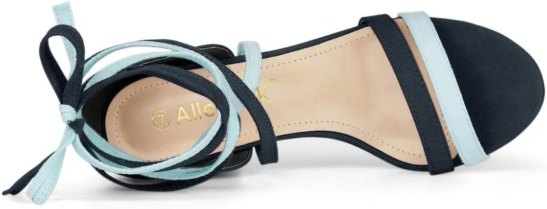 Allegra K Women's Open Toe Color Block Heel Lace Up Sandals