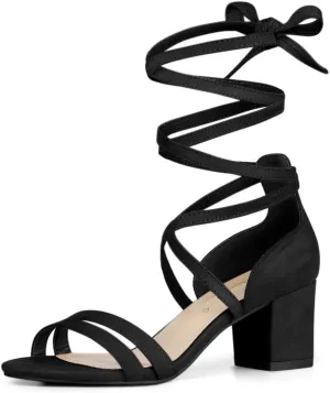Allegra K Women's Open Toe Color Block Heel Lace Up Sandals