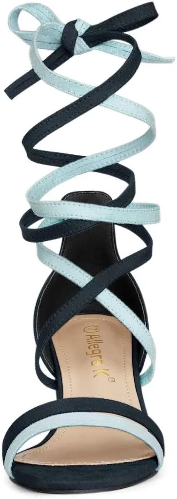 Allegra K Women's Open Toe Color Block Heel Lace Up Sandals