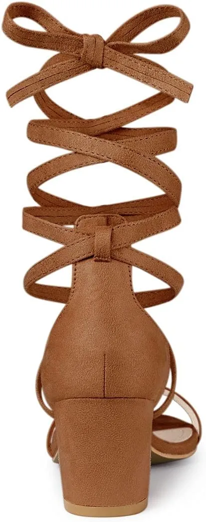Allegra K Women's Open Toe Color Block Heel Lace Up Sandals