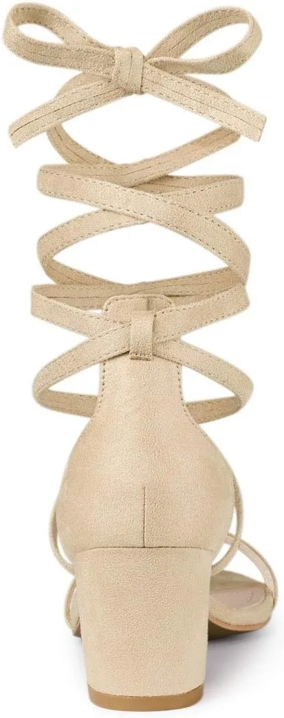 Allegra K Women's Open Toe Color Block Heel Lace Up Sandals