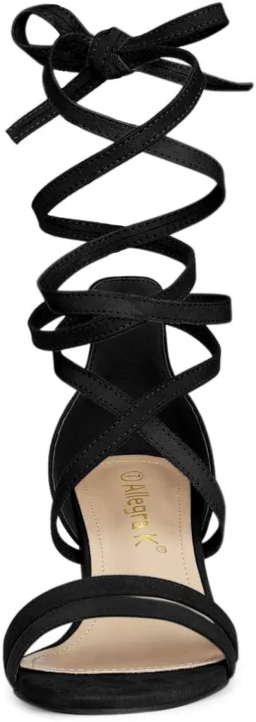 Allegra K Women's Open Toe Color Block Heel Lace Up Sandals