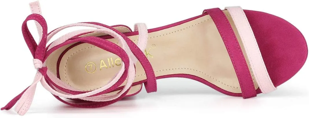Allegra K Women's Open Toe Color Block Heel Lace Up Sandals