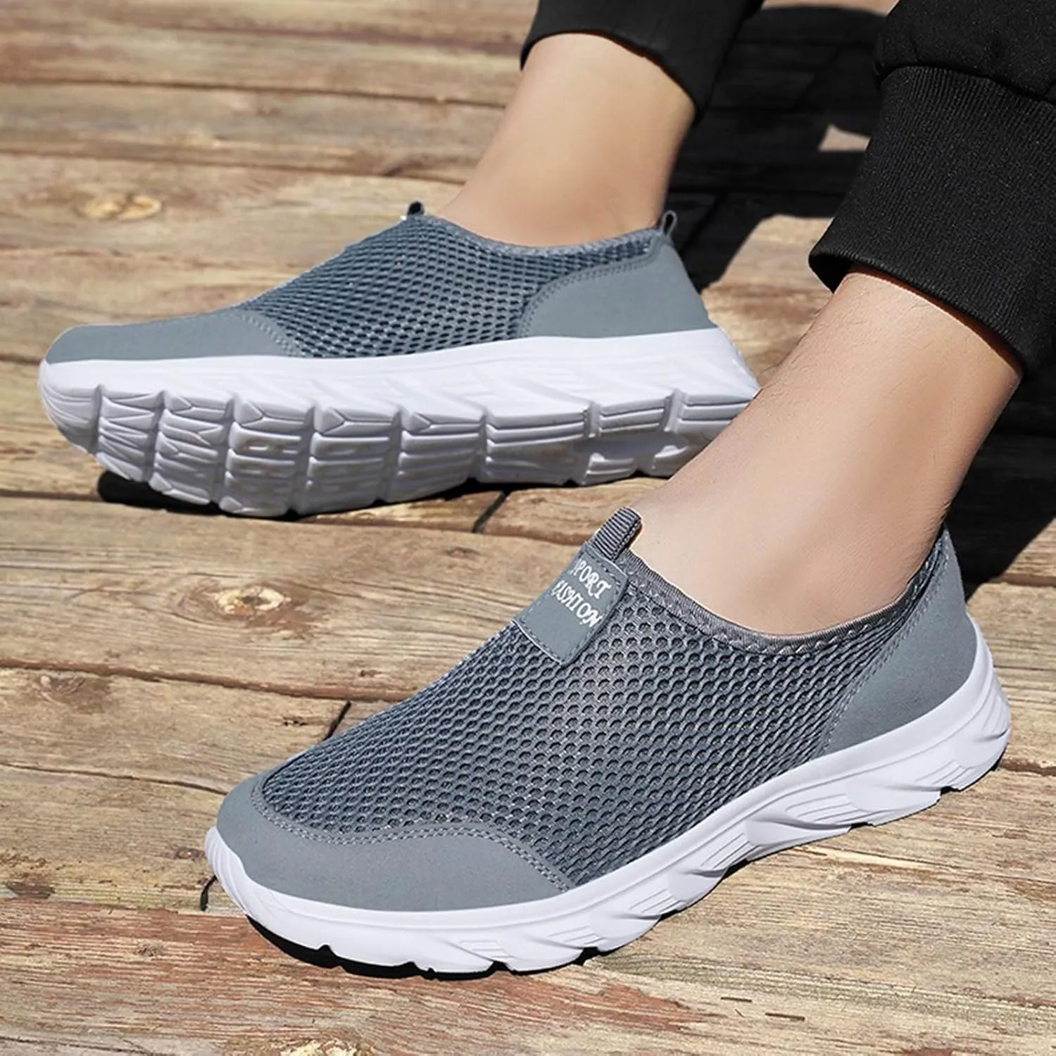 Arch Support Walking Shoes for Men Comfortable Breathable Lightweight Tennis Shoe Soft Flat Soled Elderly Shoes