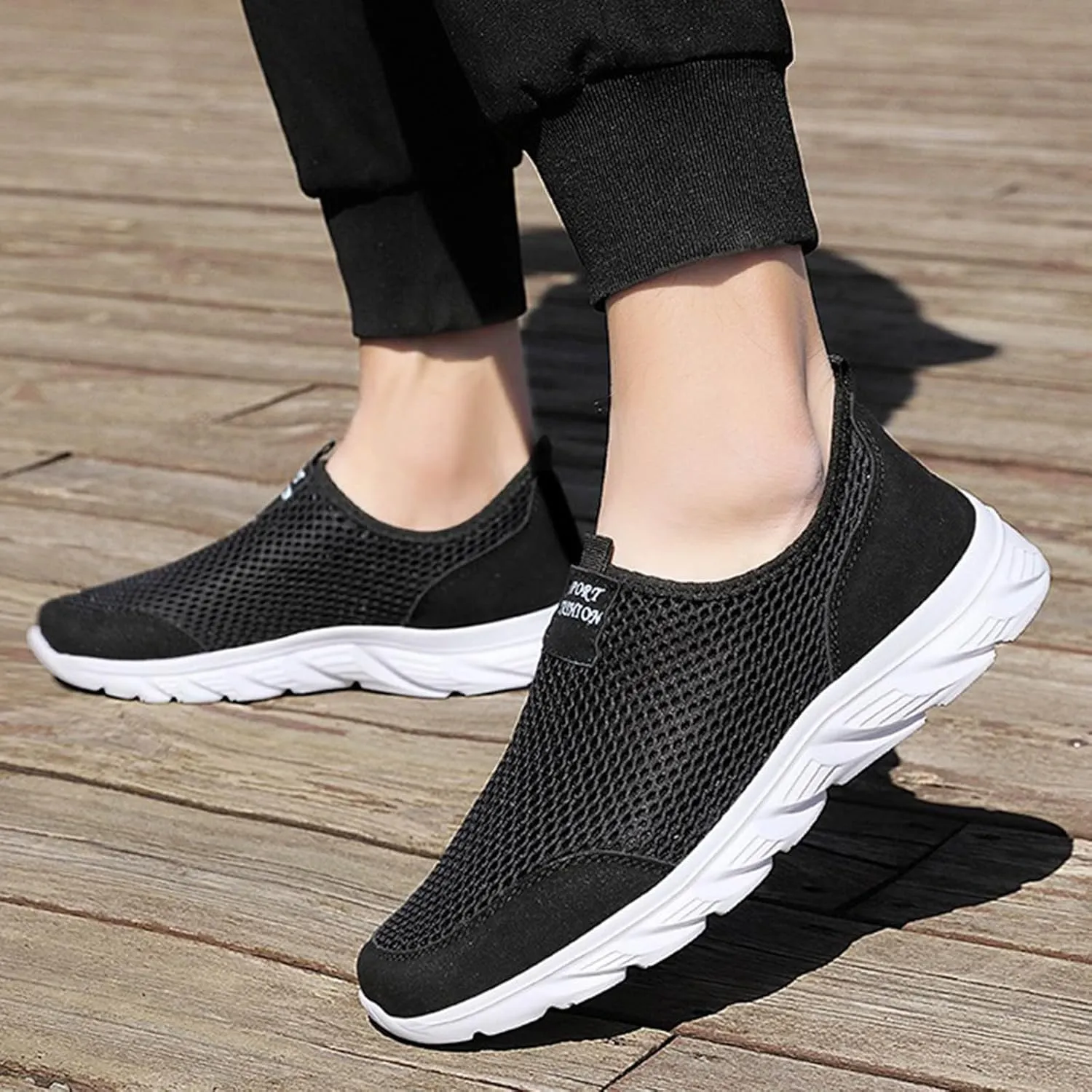 Arch Support Walking Shoes for Men Comfortable Breathable Lightweight Tennis Shoe Soft Flat Soled Elderly Shoes