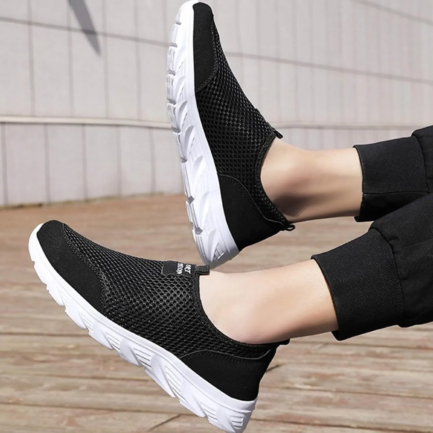 Arch Support Walking Shoes for Men Comfortable Breathable Lightweight Tennis Shoe Soft Flat Soled Elderly Shoes