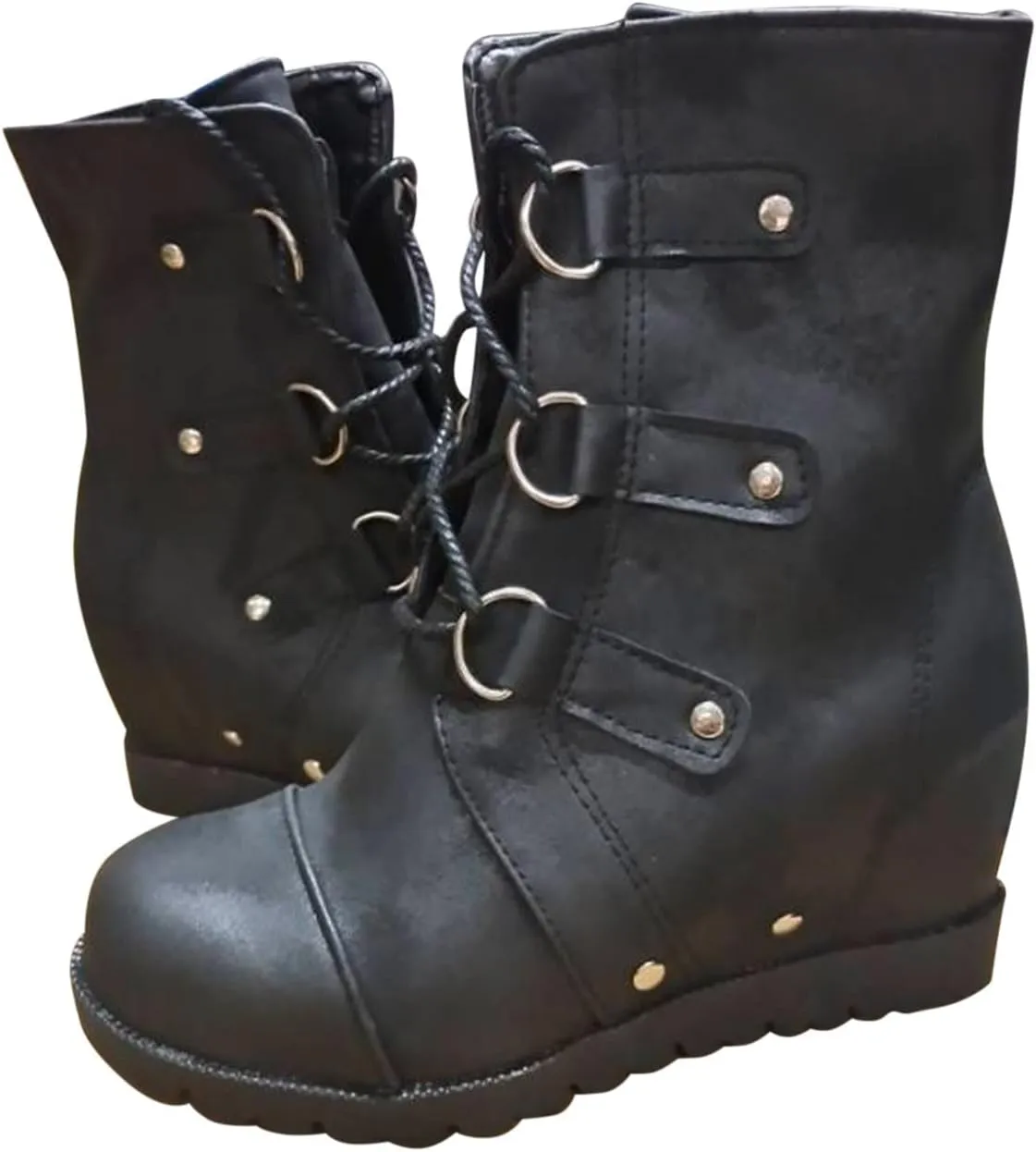 Boots for Women Wedges Ankle Booties Retro V Cutout Comfy Short Boots Color Block Chunky Block Heels Shoes 52