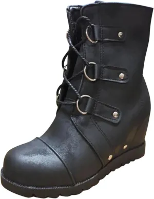 Boots for Women Wedges Ankle Booties Retro V Cutout Comfy Short Boots Color Block Chunky Block Heels Shoes 52