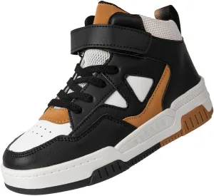 Boys Girls Outdoor Sports Board Shoes with Leather Upper, Breathable and Comfortable with Soft Padded Neck, Fashionable Retro Street Style, Basketball Shoes Suitable for All Seasons