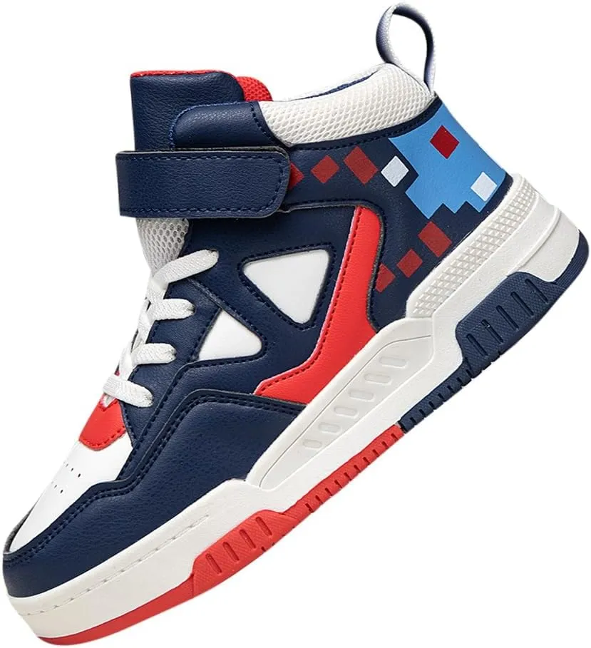Boys Girls Outdoor Sports Board Shoes with Leather Upper, Breathable and Comfortable with Soft Padded Neck, Fashionable Retro Street Style, Basketball Shoes Suitable for All Seasons