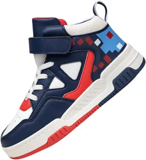 Boys Girls Outdoor Sports Board Shoes with Leather Upper, Breathable and Comfortable with Soft Padded Neck, Fashionable Retro Street Style, Basketball Shoes Suitable for All Seasons