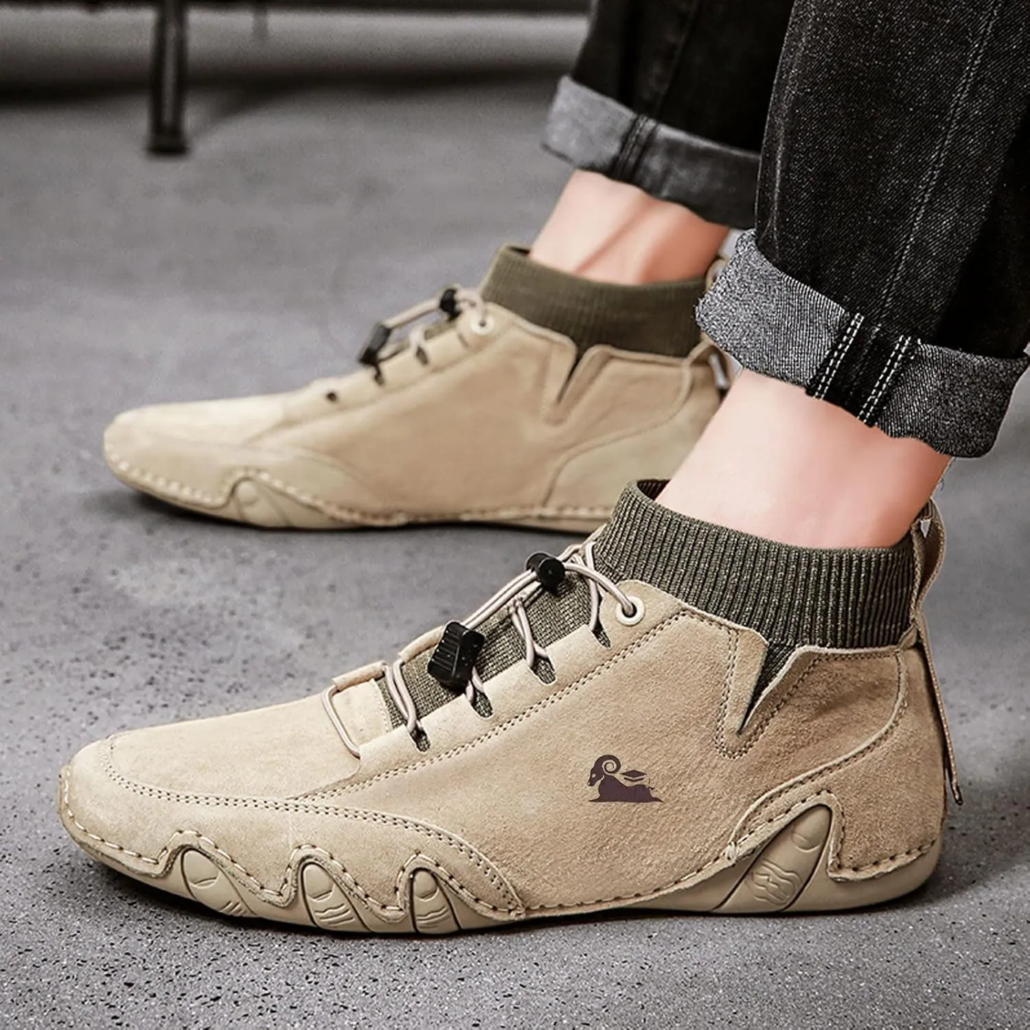 Breathable Dress Sneaker Mens Shoes High Top Elastic Band Sport Shoes Fashion Casual Mens Plus Size Ankle Boots