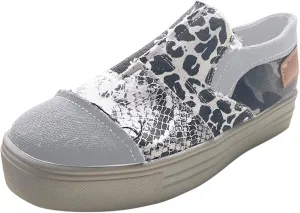 Casual Shoes for Women Summer Lightweight Snakeskin Stitching Flat Canvas Shoes Comfortable Round Toe Slip On Low Cut Sneakers Fashion Color Block Flat Shoe