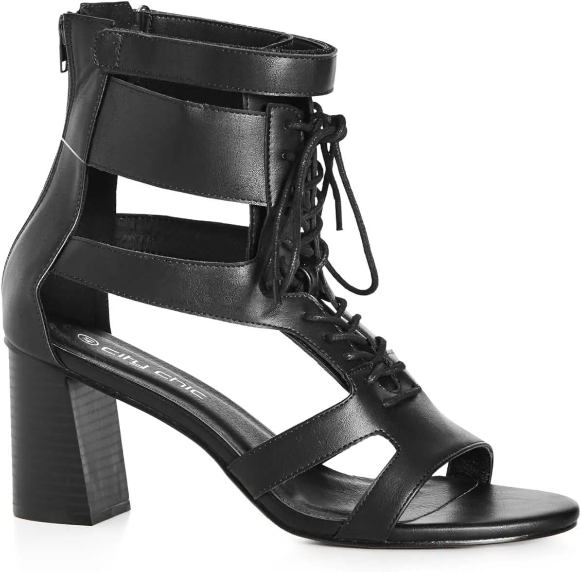 City Chic Women's Wide Fit Attitude Lace Up Block Heel Sandal