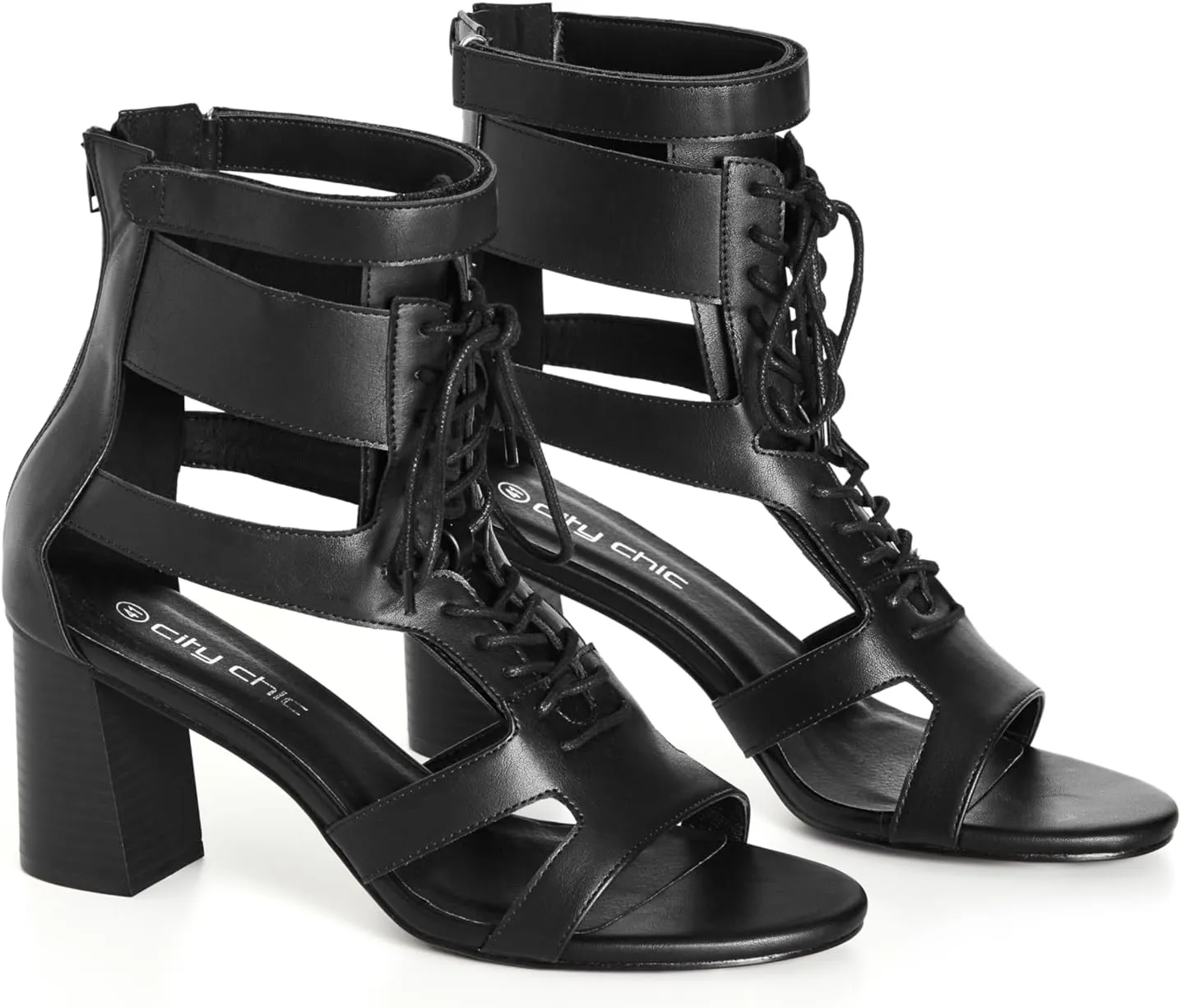 City Chic Women's Wide Fit Attitude Lace Up Block Heel Sandal