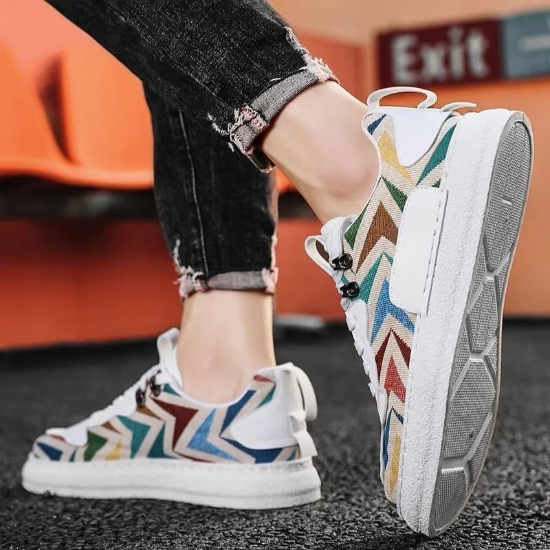 Comfortable Breathable Men's Lace-up Sneakers，Trendy Street Style Skate Shoes, Comfy Non Slip Casual Street Style Sneakers for Men's Outdoor Activities