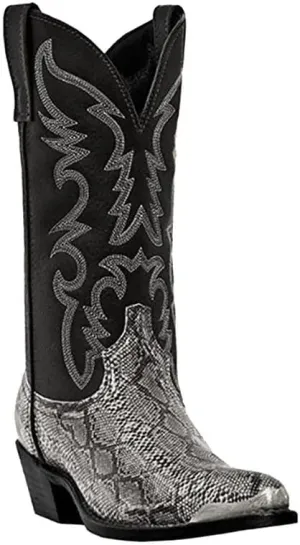 Cowboy Boots For Men Wide Calf Mid-Cylinder Embroidered Pointed Square Toe Chunky Block Heel Outdoor Work Boots