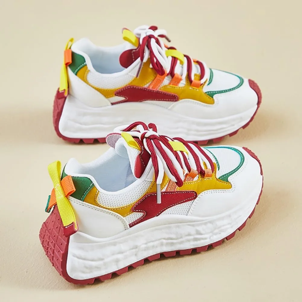 Cute Sneakers for Women Color Block Platform Walking Shoes Fashion Sneakers for Women 2025