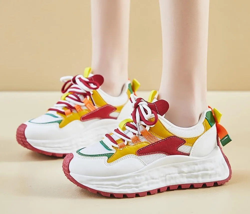 Cute Sneakers for Women Color Block Platform Walking Shoes Fashion Sneakers for Women 2025