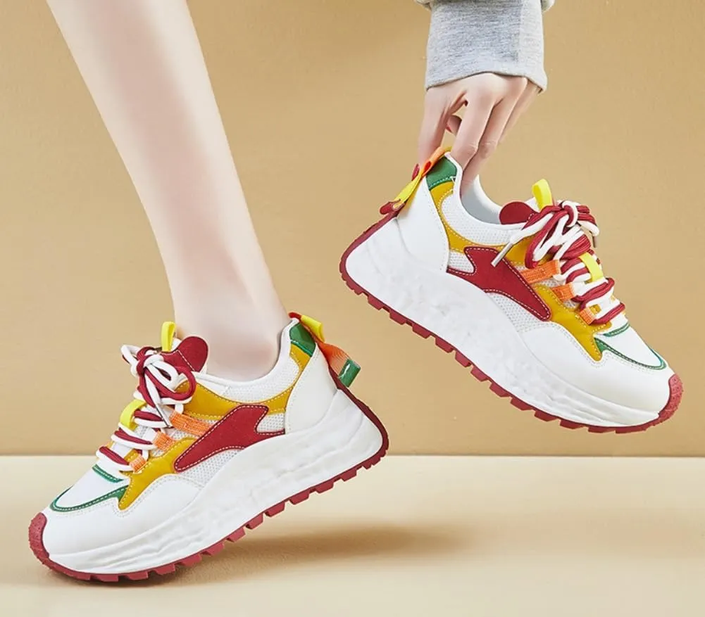 Cute Sneakers for Women Color Block Platform Walking Shoes Fashion Sneakers for Women 2025