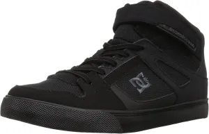 DC boys Pure High Top Ev With Ankle Strap and Elastic Laces Skate Shoe, Black/Black/Black, 1 Little Kid US