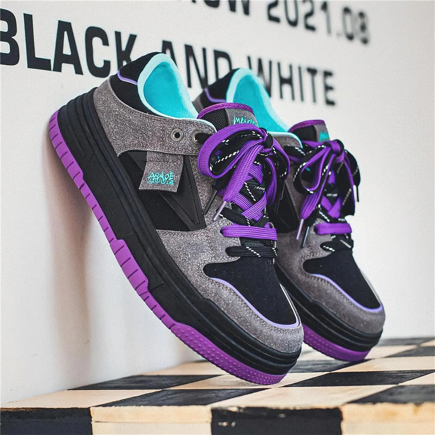 Exusiai Men's Trendy Color Block Skateboarding Shoes Fashion Casual Chunky Sneakers Walking Breathable Platform Shoes Comfortable Tennis