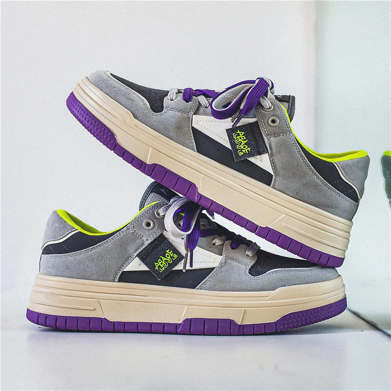 Exusiai Men's Trendy Color Block Skateboarding Shoes Fashion Casual Chunky Sneakers Walking Breathable Platform Shoes Comfortable Tennis