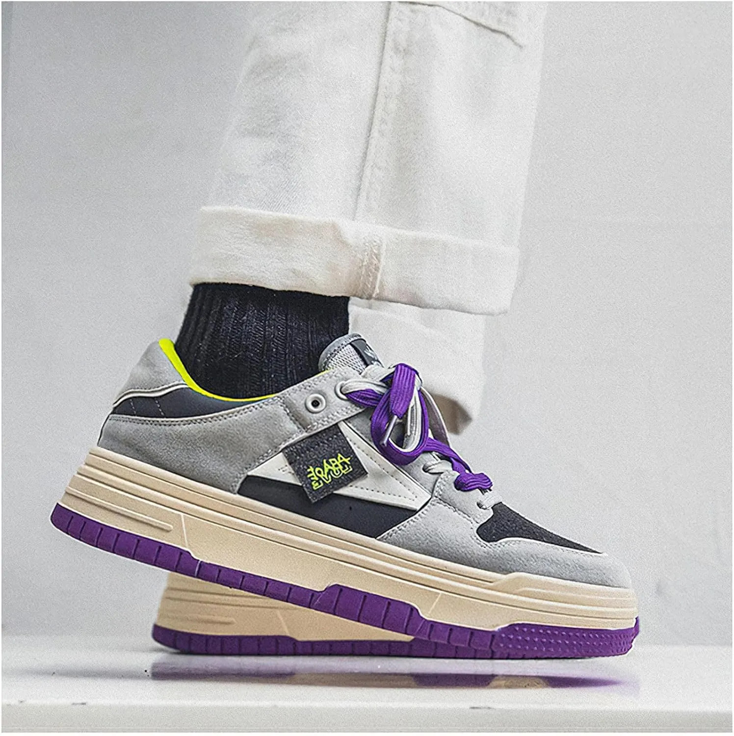 Exusiai Men's Trendy Color Block Skateboarding Shoes Fashion Casual Chunky Sneakers Walking Breathable Platform Shoes Comfortable Tennis