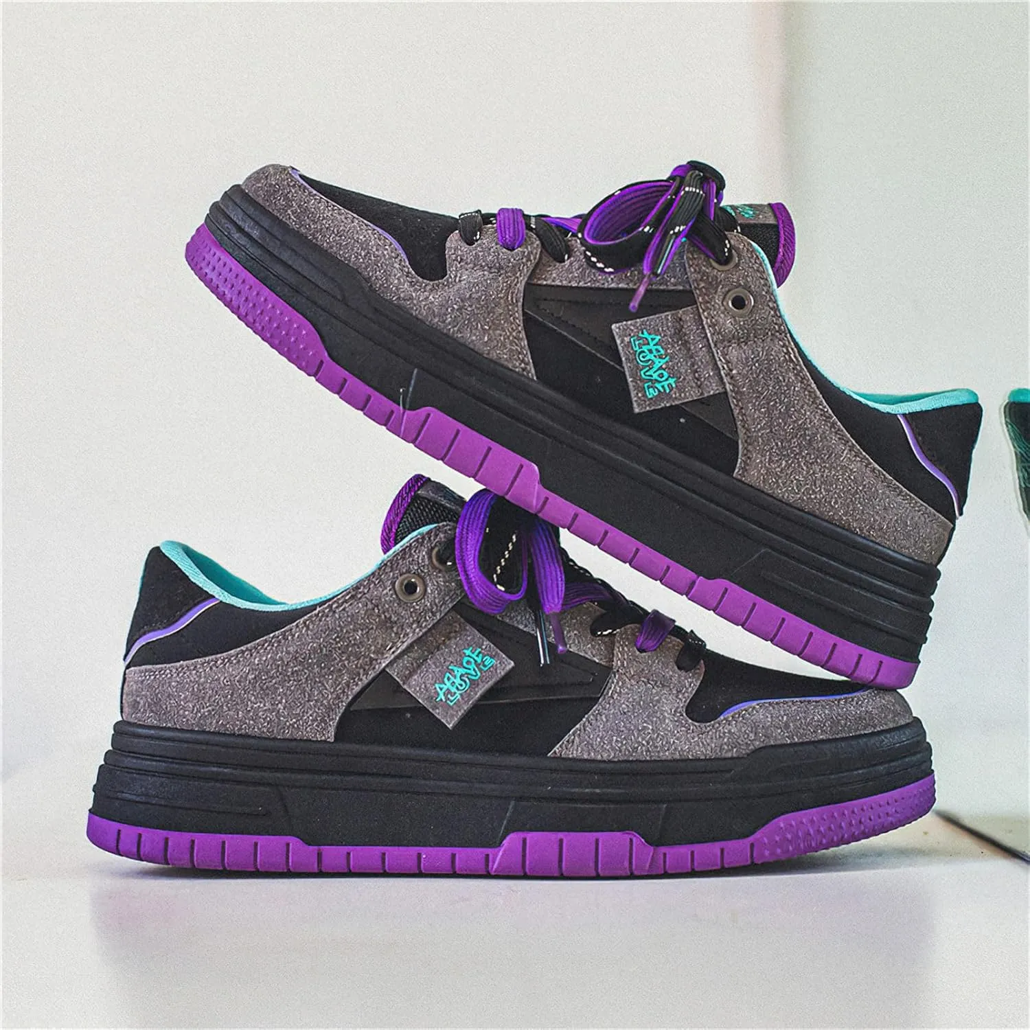 Exusiai Men's Trendy Color Block Skateboarding Shoes Fashion Casual Chunky Sneakers Walking Breathable Platform Shoes Comfortable Tennis