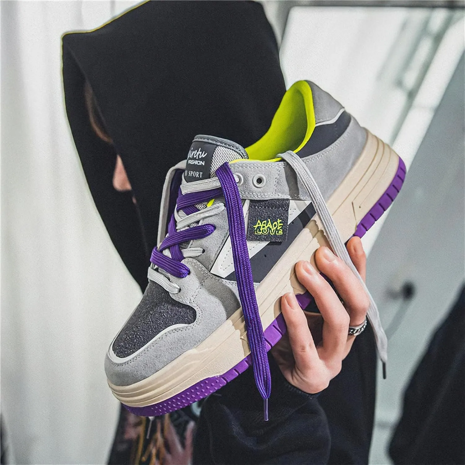 Exusiai Men's Trendy Color Block Skateboarding Shoes Fashion Casual Chunky Sneakers Walking Breathable Platform Shoes Comfortable Tennis