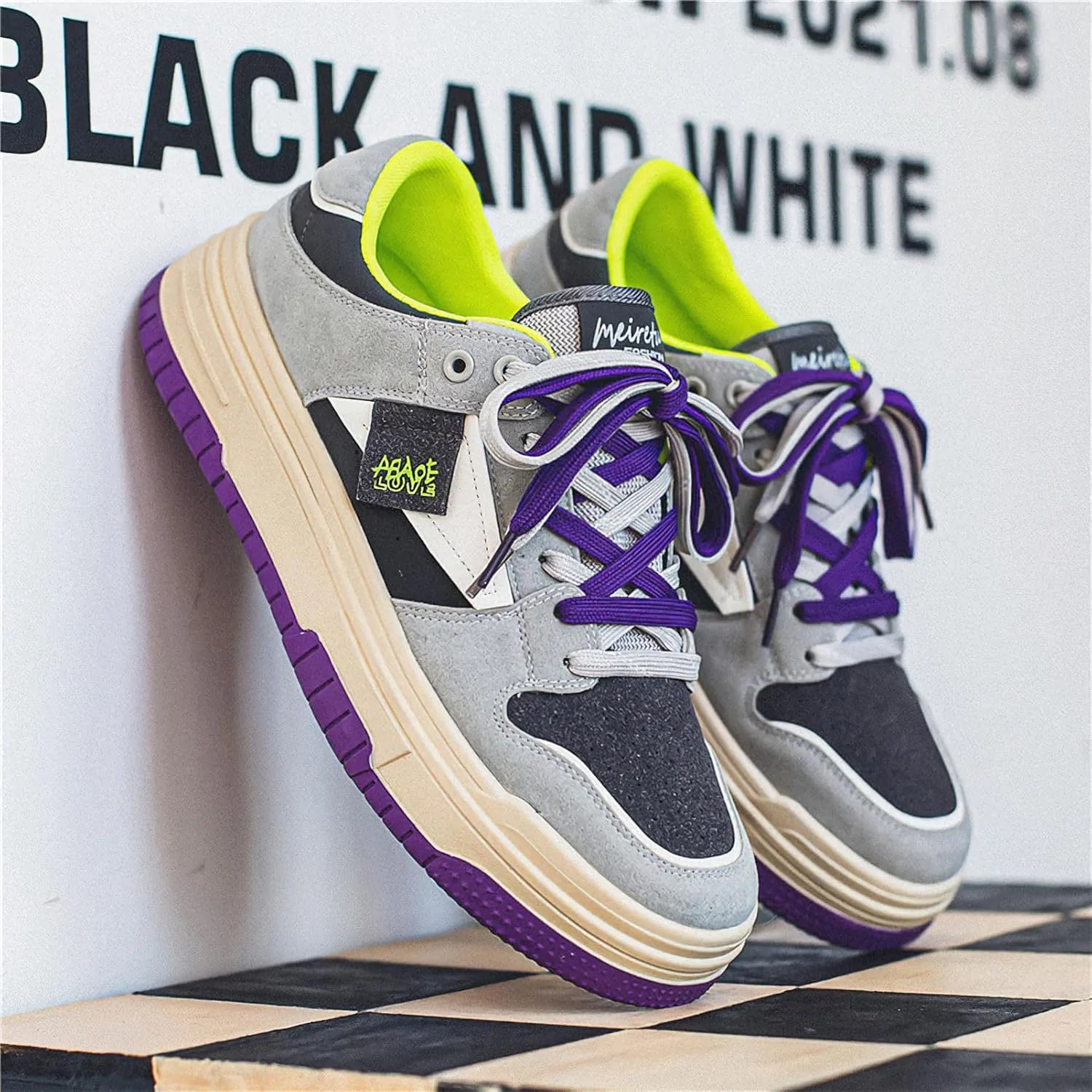 Exusiai Men's Trendy Color Block Skateboarding Shoes Fashion Casual Chunky Sneakers Walking Breathable Platform Shoes Comfortable Tennis