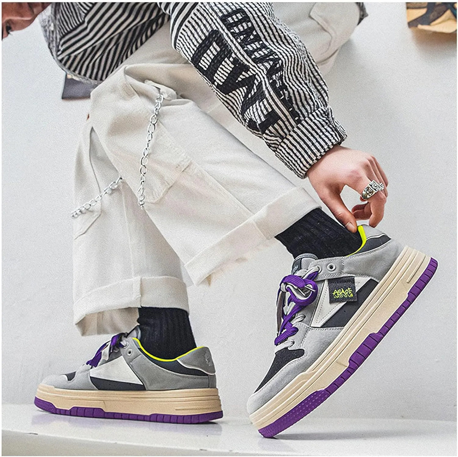Exusiai Men's Trendy Color Block Skateboarding Shoes Fashion Casual Chunky Sneakers Walking Breathable Platform Shoes Comfortable Tennis