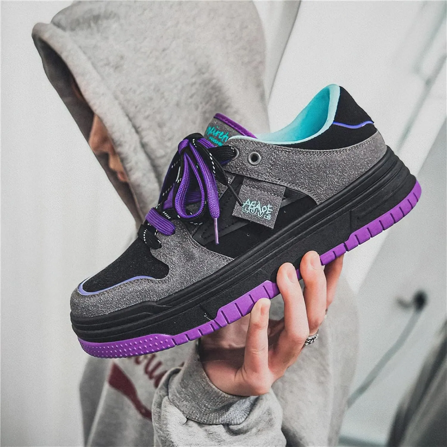 Exusiai Men's Trendy Color Block Skateboarding Shoes Fashion Casual Chunky Sneakers Walking Breathable Platform Shoes Comfortable Tennis