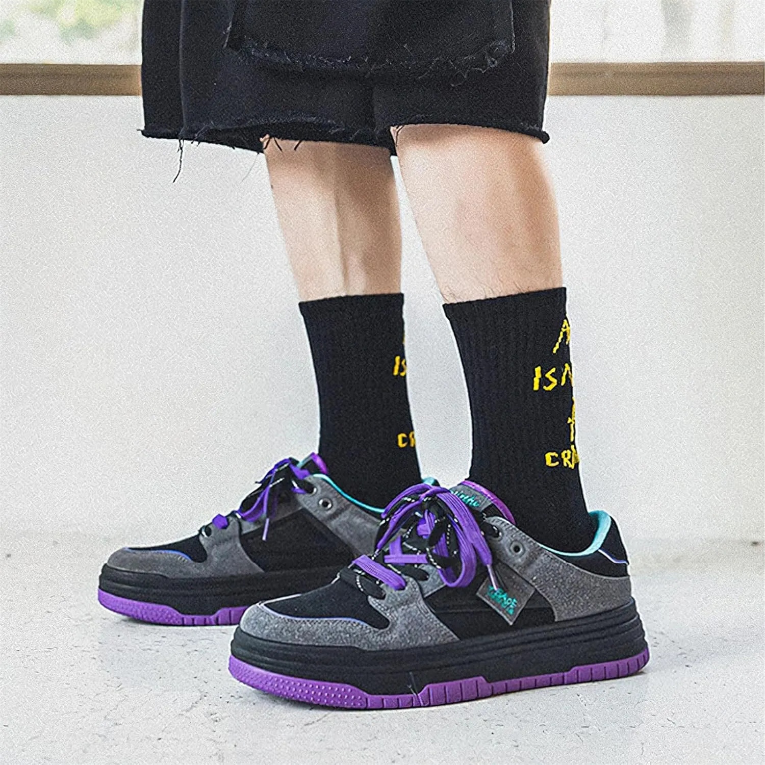 Exusiai Men's Trendy Color Block Skateboarding Shoes Fashion Casual Chunky Sneakers Walking Breathable Platform Shoes Comfortable Tennis