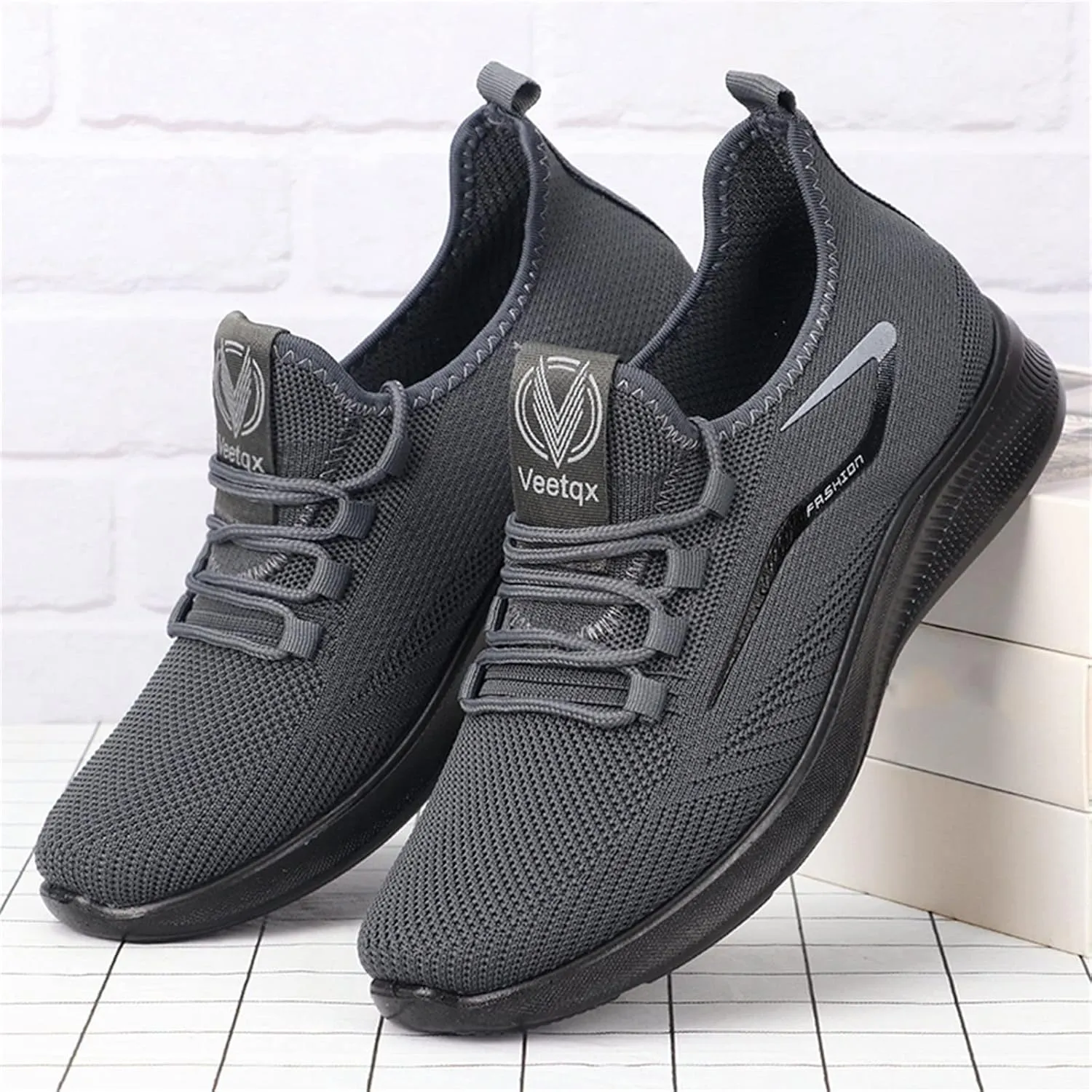 Fashion Sneaker Lace-Up Fashion Spring and Summer Men Sports Shoes Flat Bottom Light Slip On Elastic Fly Woven Mesh