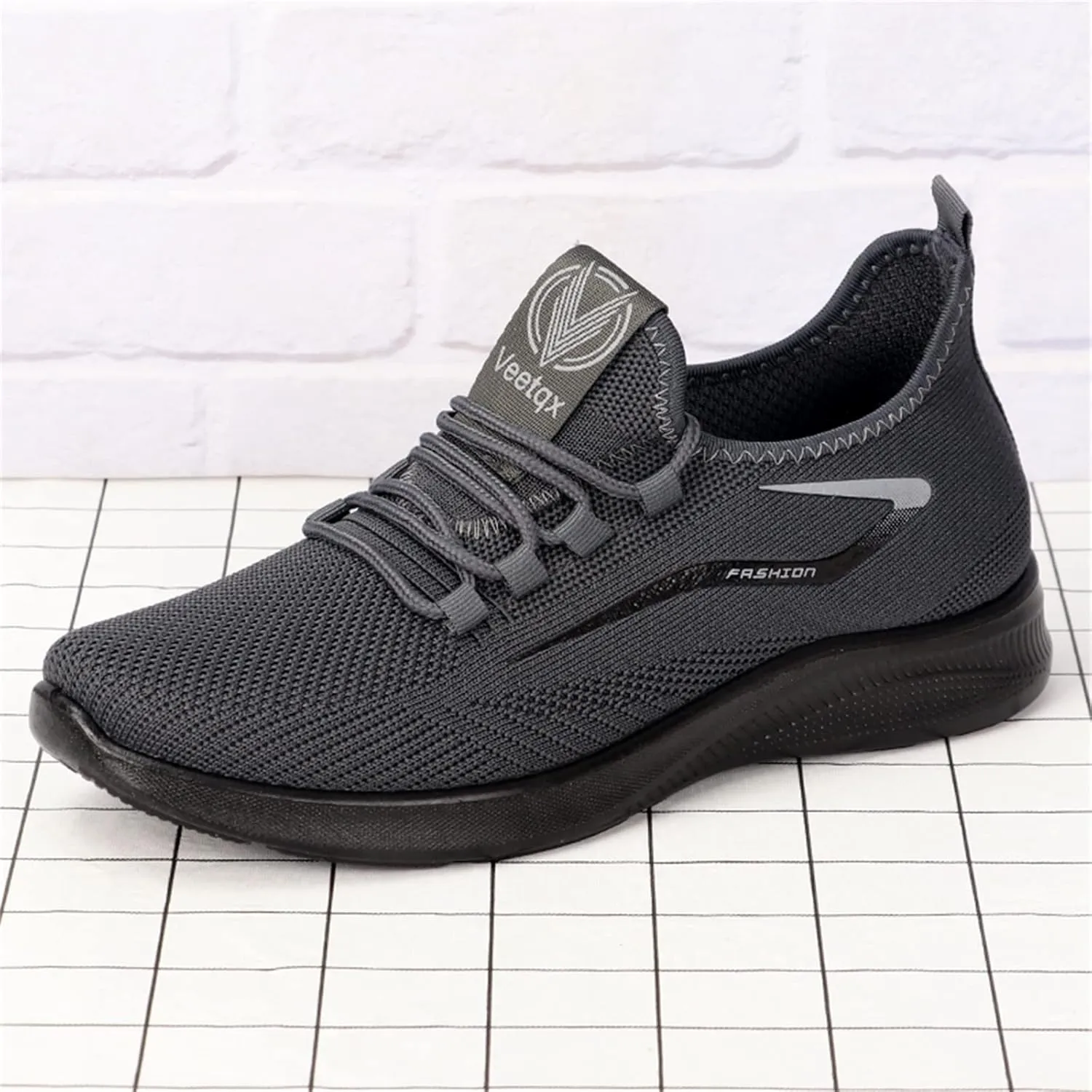 Fashion Sneaker Lace-Up Fashion Spring and Summer Men Sports Shoes Flat Bottom Light Slip On Elastic Fly Woven Mesh