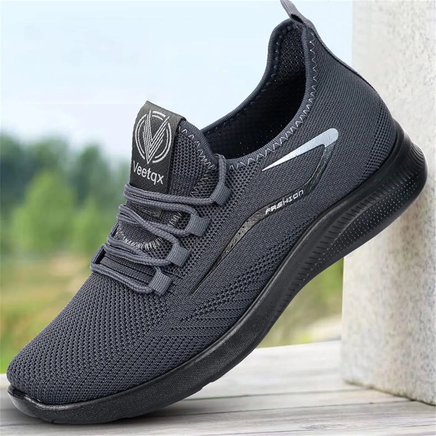 Fashion Sneaker Lace-Up Fashion Spring and Summer Men Sports Shoes Flat Bottom Light Slip On Elastic Fly Woven Mesh