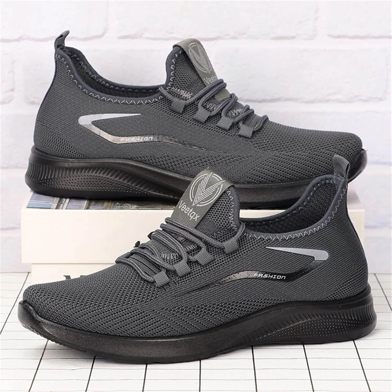 Fashion Sneaker Lace-Up Fashion Spring and Summer Men Sports Shoes Flat Bottom Light Slip On Elastic Fly Woven Mesh