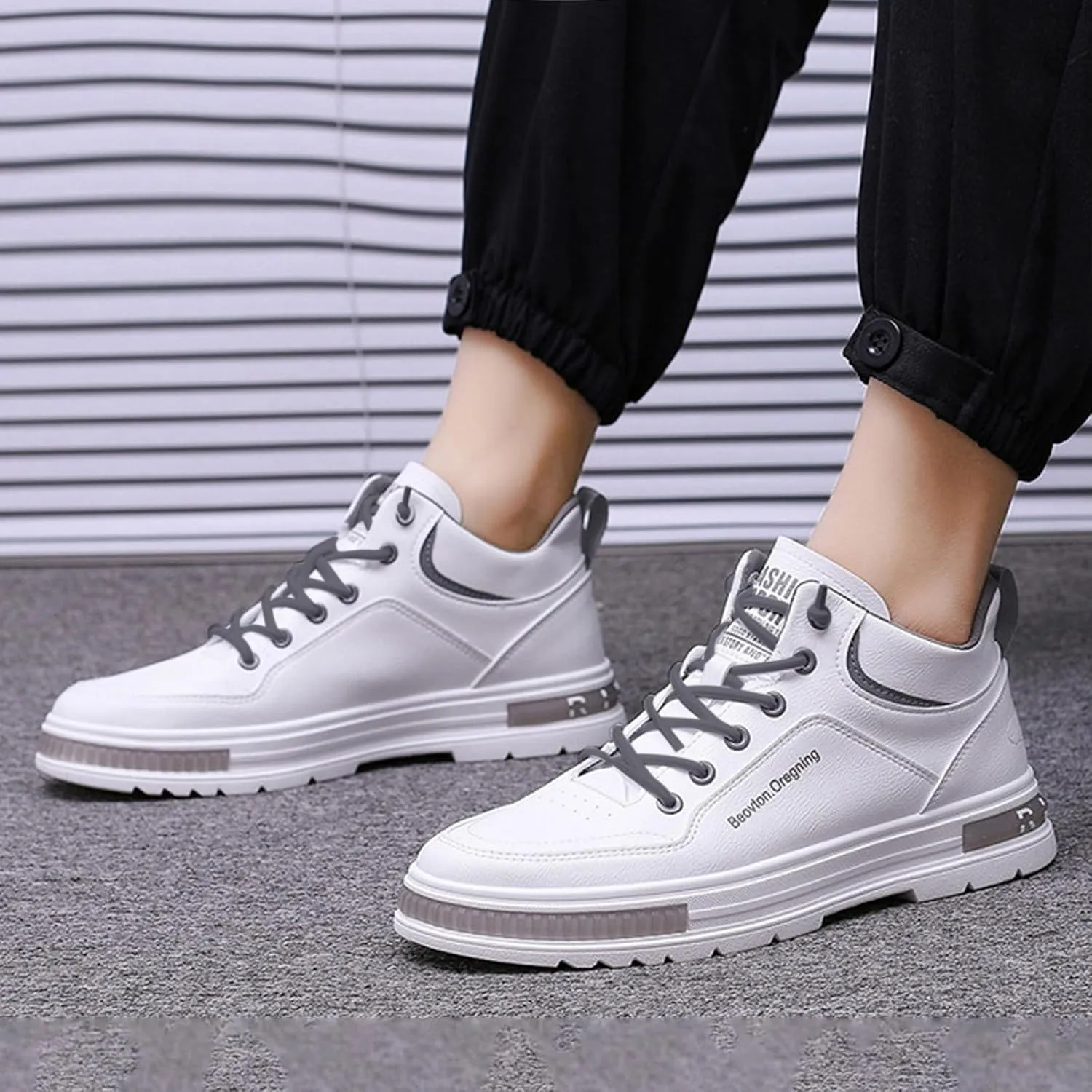 Fashion Sneakers Shoes Men's Solid Color Casual Flat Leather Shoes Fashion Lace Up Loafers