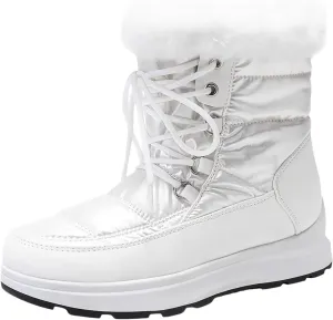 Fashion Women Winter Water Proof Flat Lace Up Keep Warm Snow Boots Comfortable Mid Boots Shoes Flat Snow Boots for Women