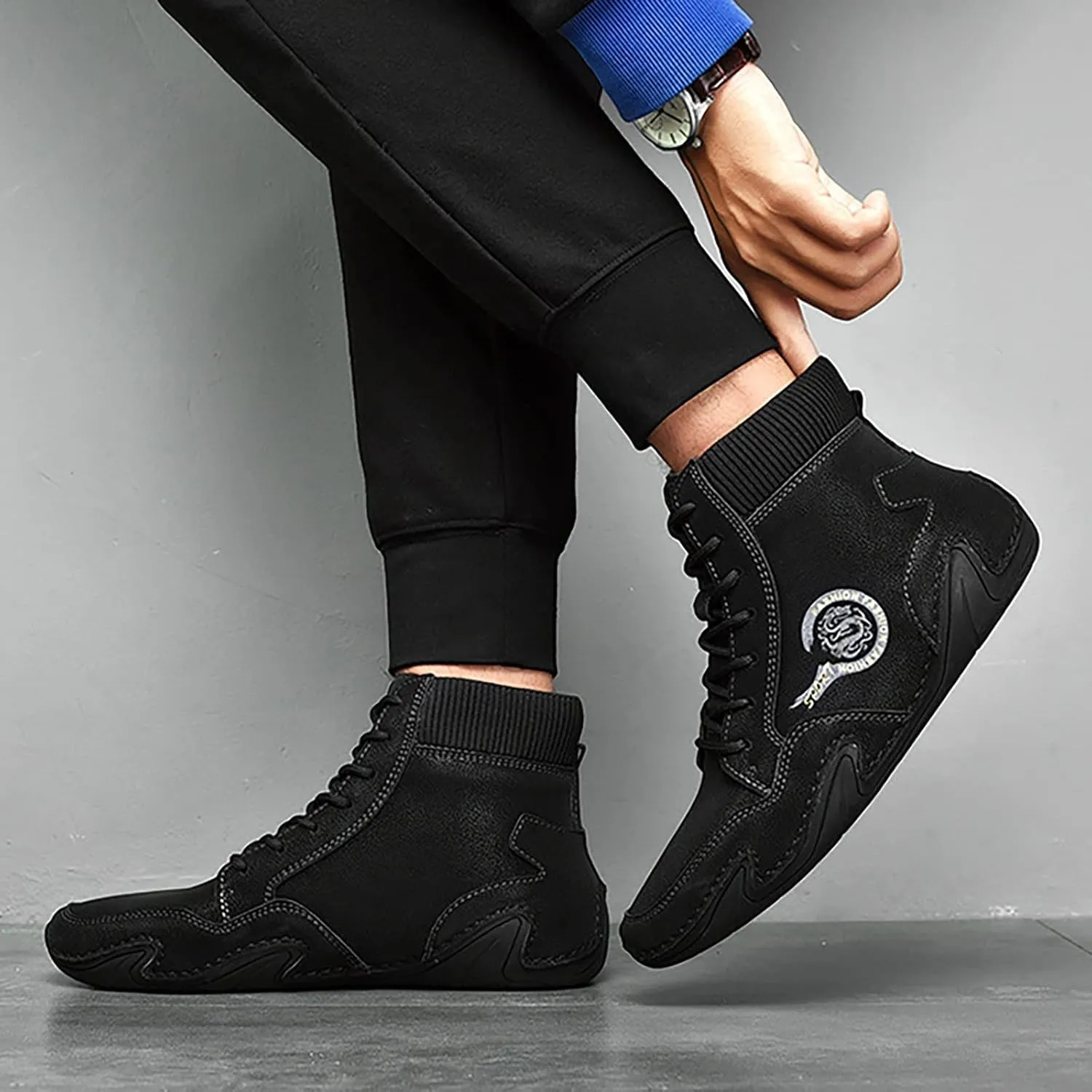 Fit Sneaker Men's Casual Shoes Korean Version High Top Shoes Round Toe Breathable Daily Mens Sneaker Slippers Size 12